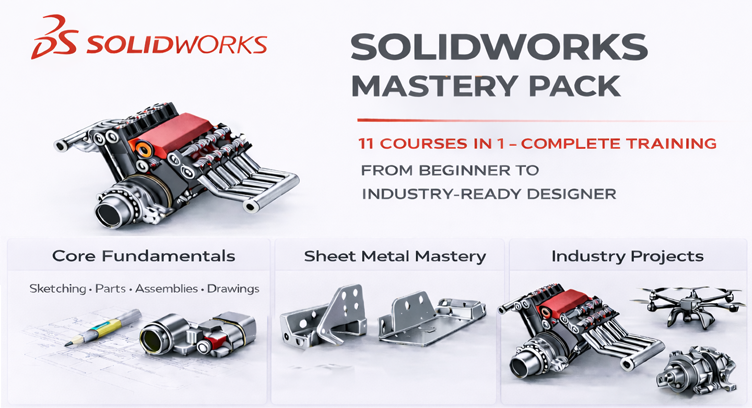 SOLIDWORKS Mastery Pack – 11 Courses in 1 | Complete Beginner to Industry Training